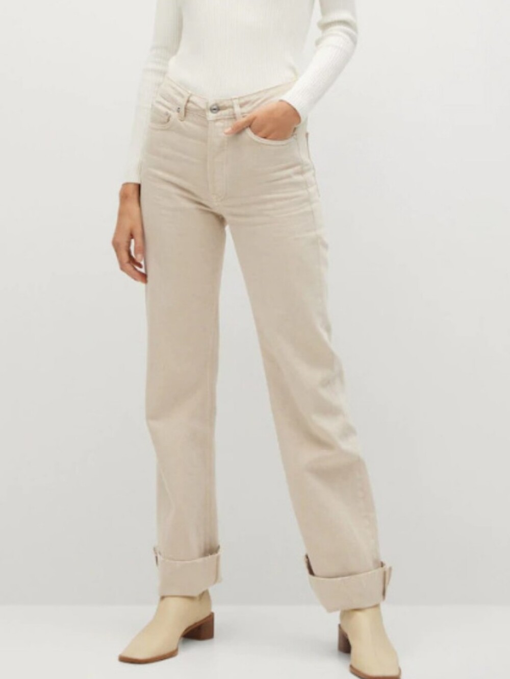 Mango High-Rise Wide-Leg Jeans in Beige